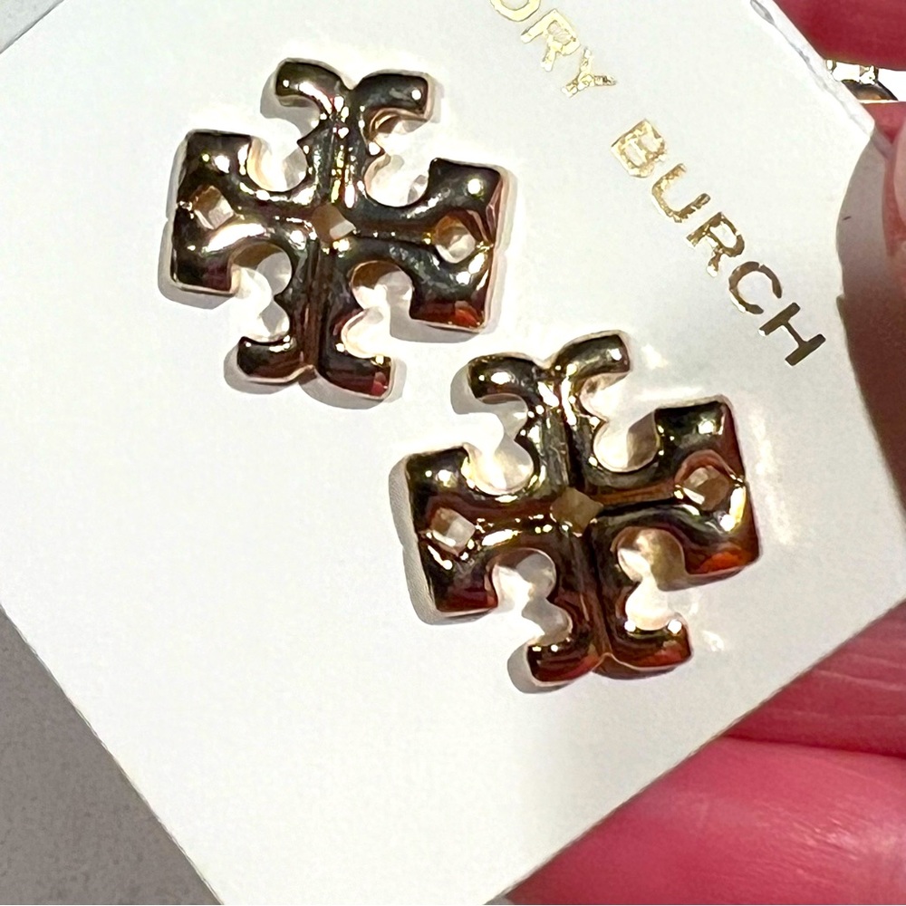 Tory Burch Earrings Gold T Logo Studs NEW